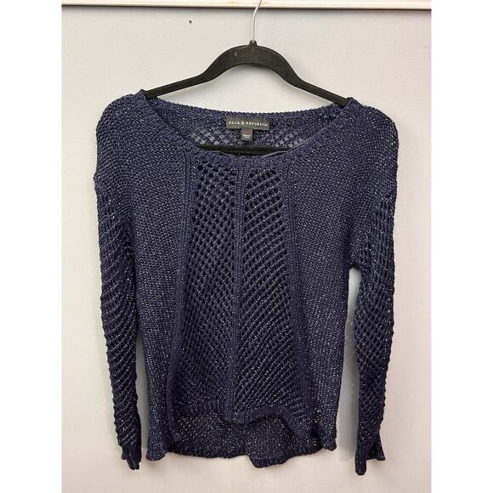 Rock & Republic Sweater‎ Womens Medium Purple Metallic Fish Net Chain Open Knit